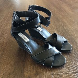 Steve Madden Black Leather Zip Wedges | Size 6